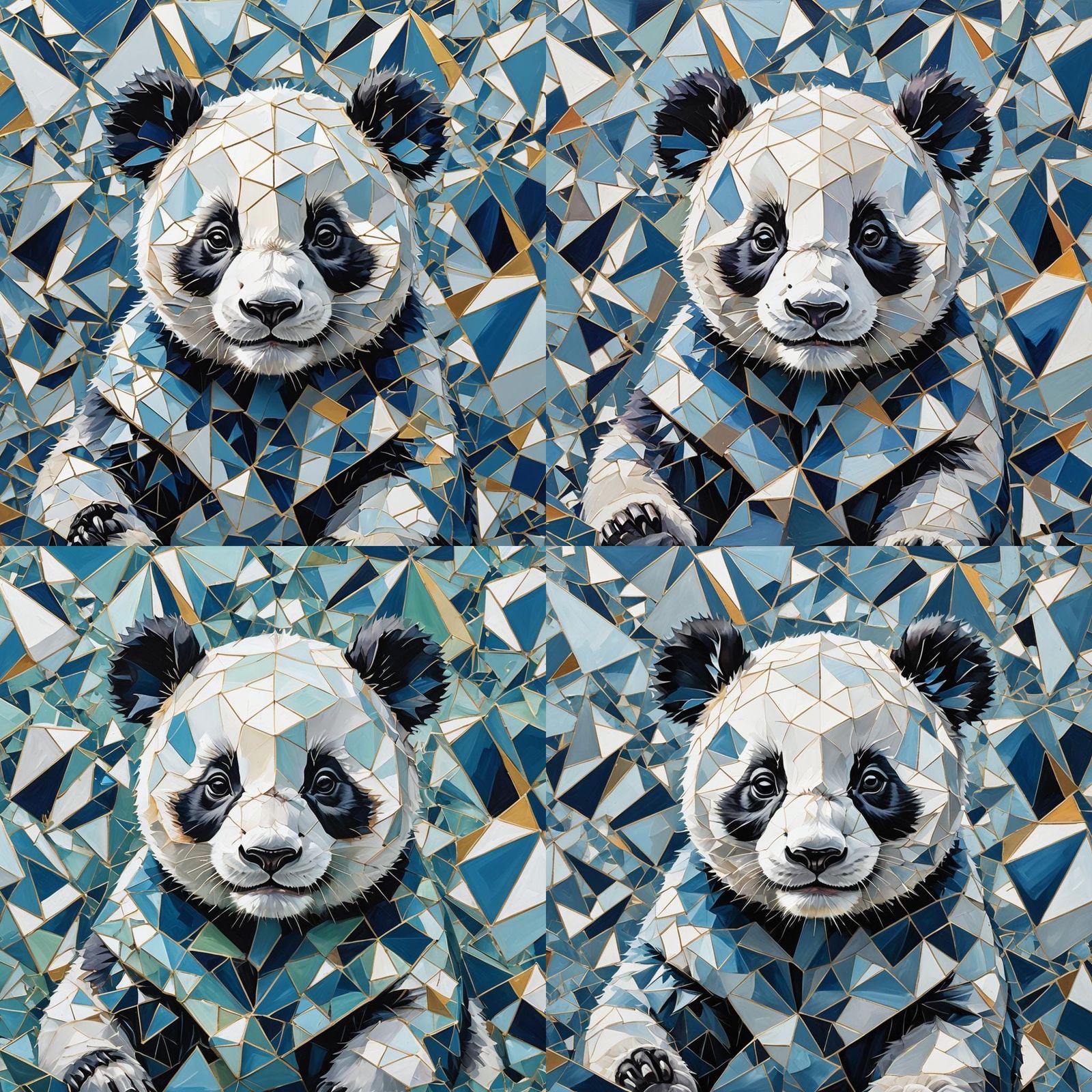 Happy Panda in Cubist Geometric Art Style