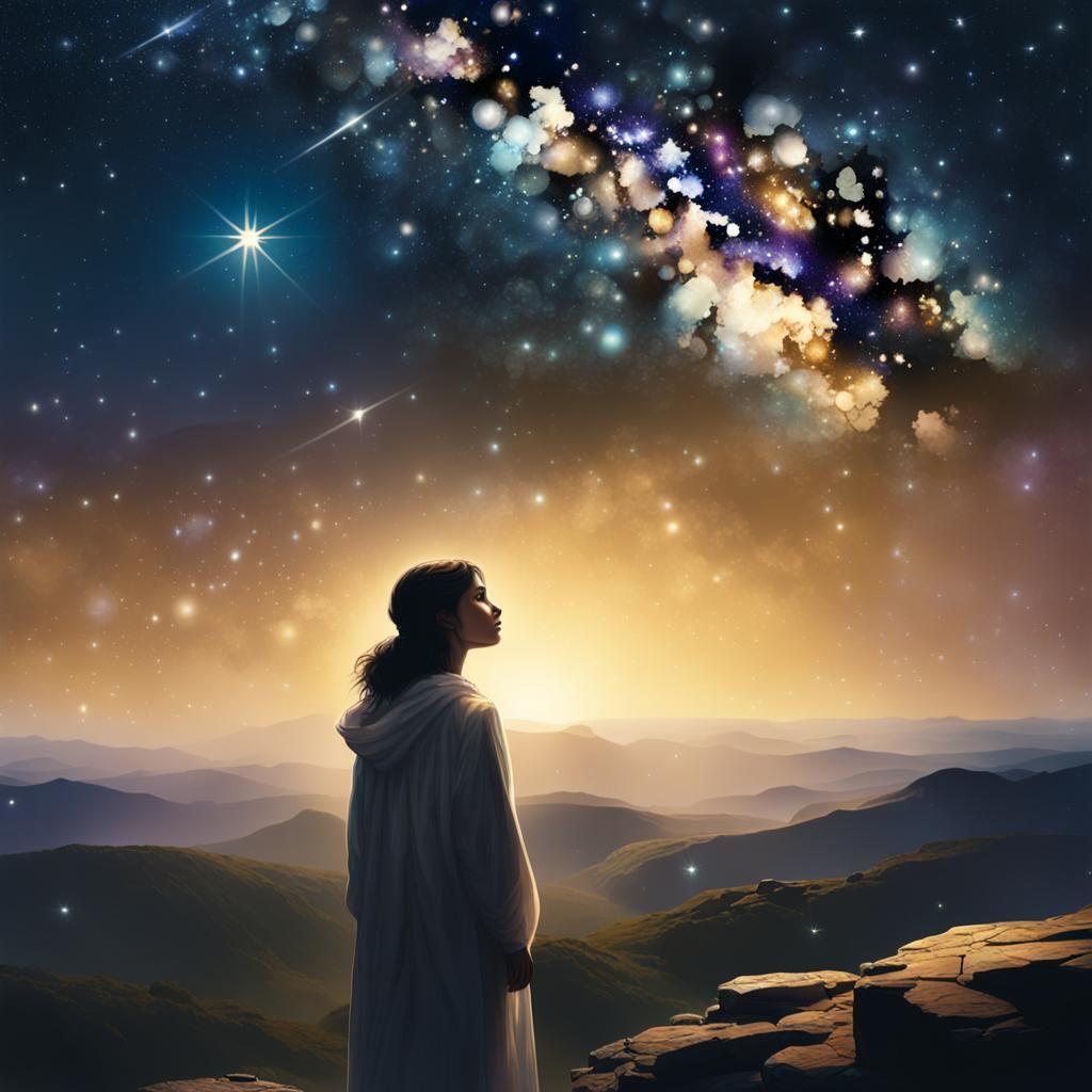 Woman Chasing Stars Digital Art in Van Gogh Style