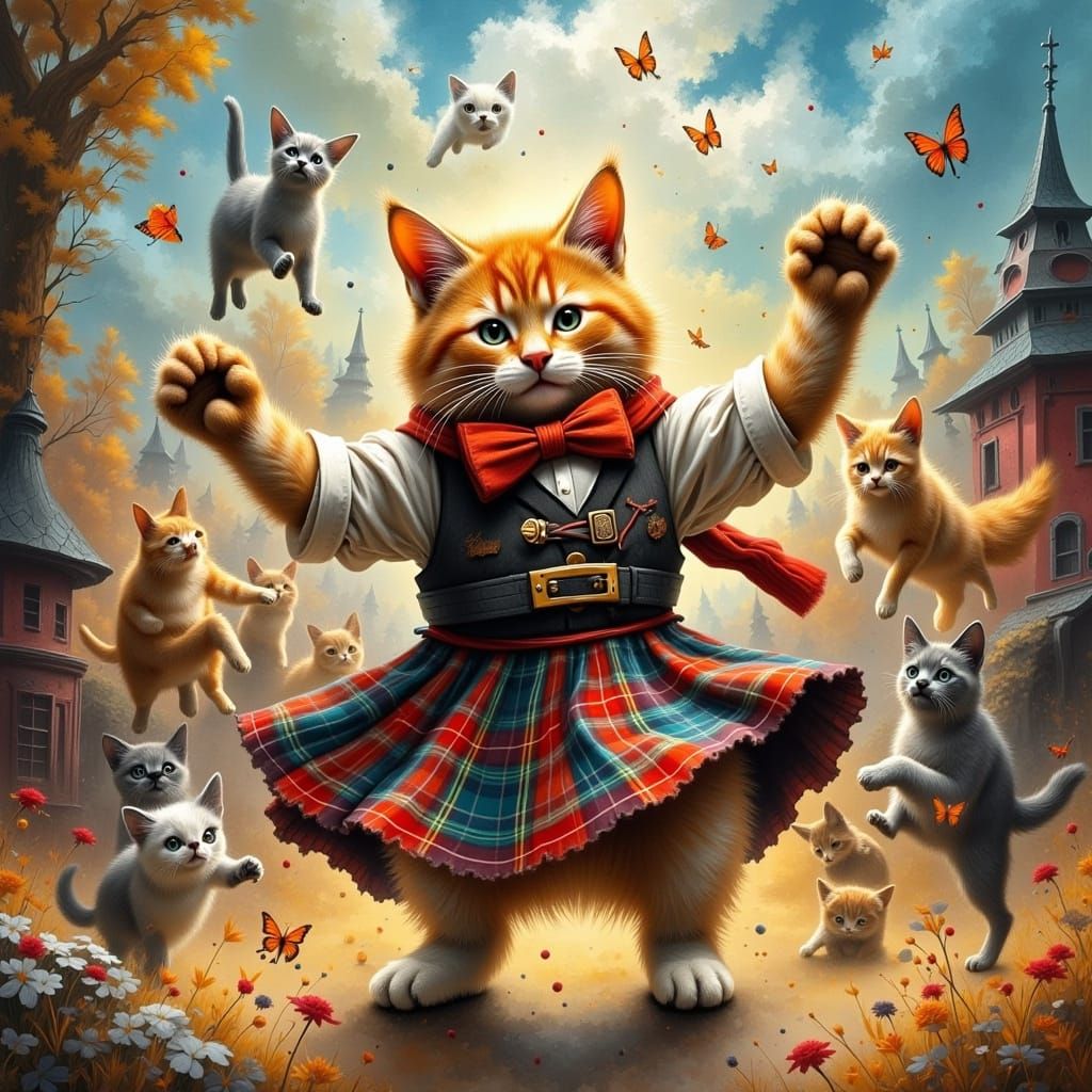 Ginger Cat Highland Fling in Hyperreal Style