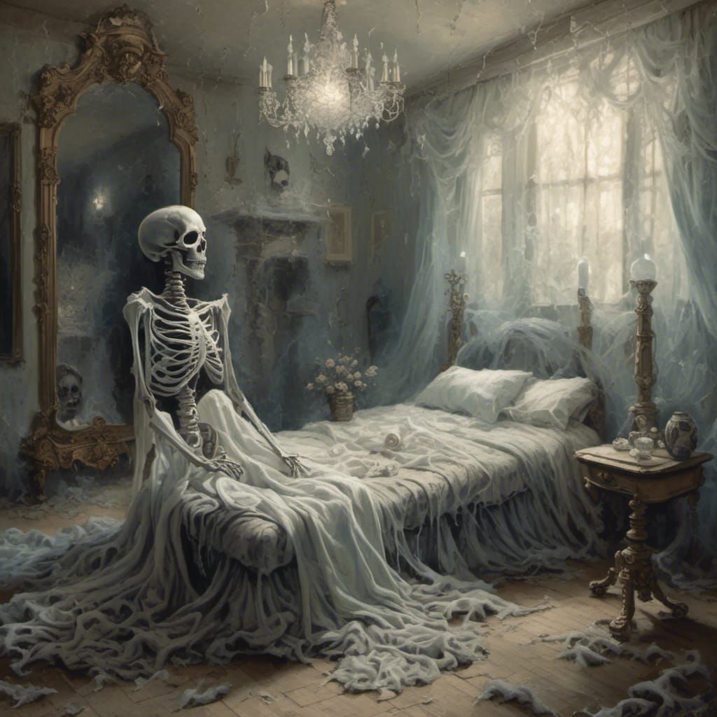 Haunting Ghostly Spirit in Gothic Bedroom