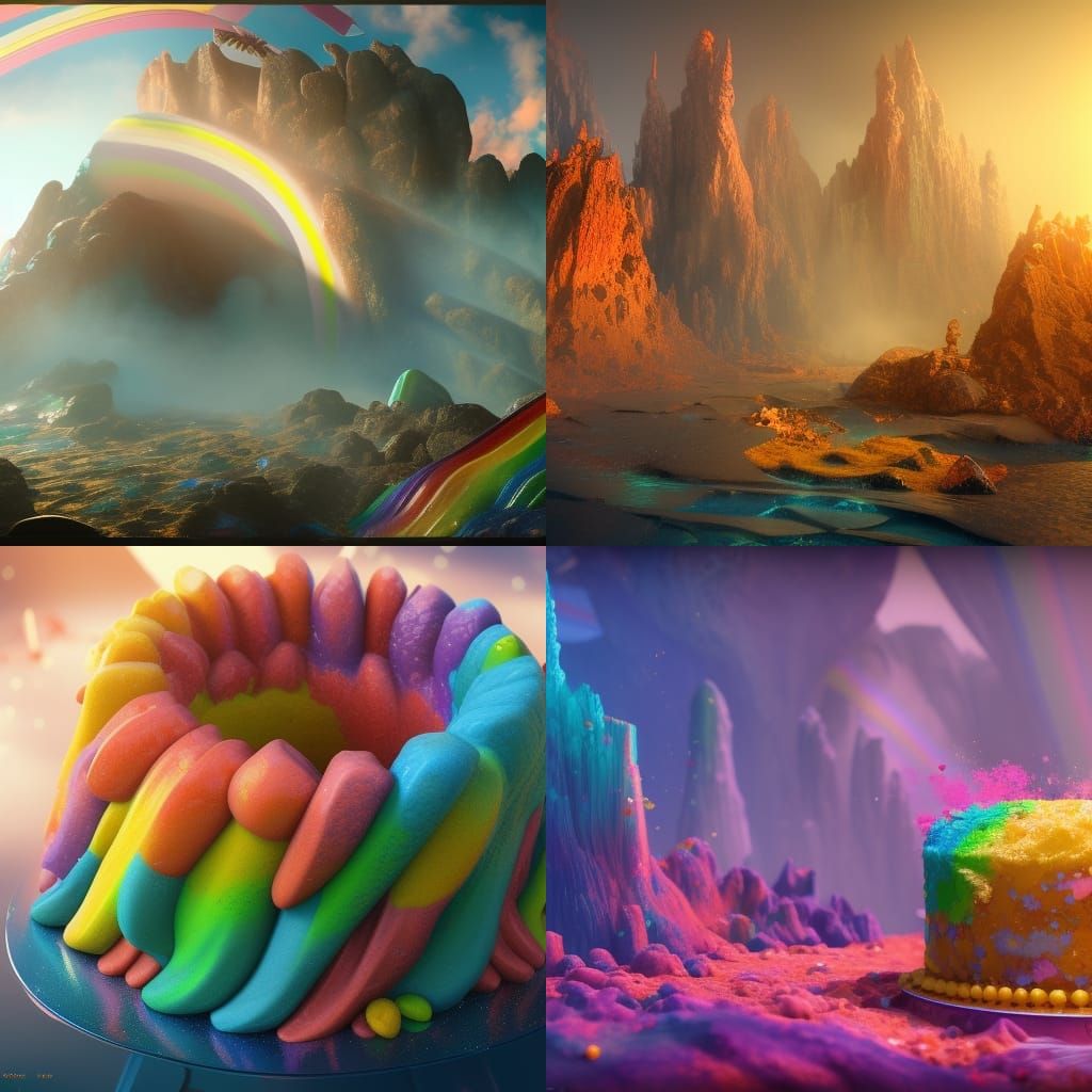 Rainbow Cake Time-Stop: Detailed Fantasy Art