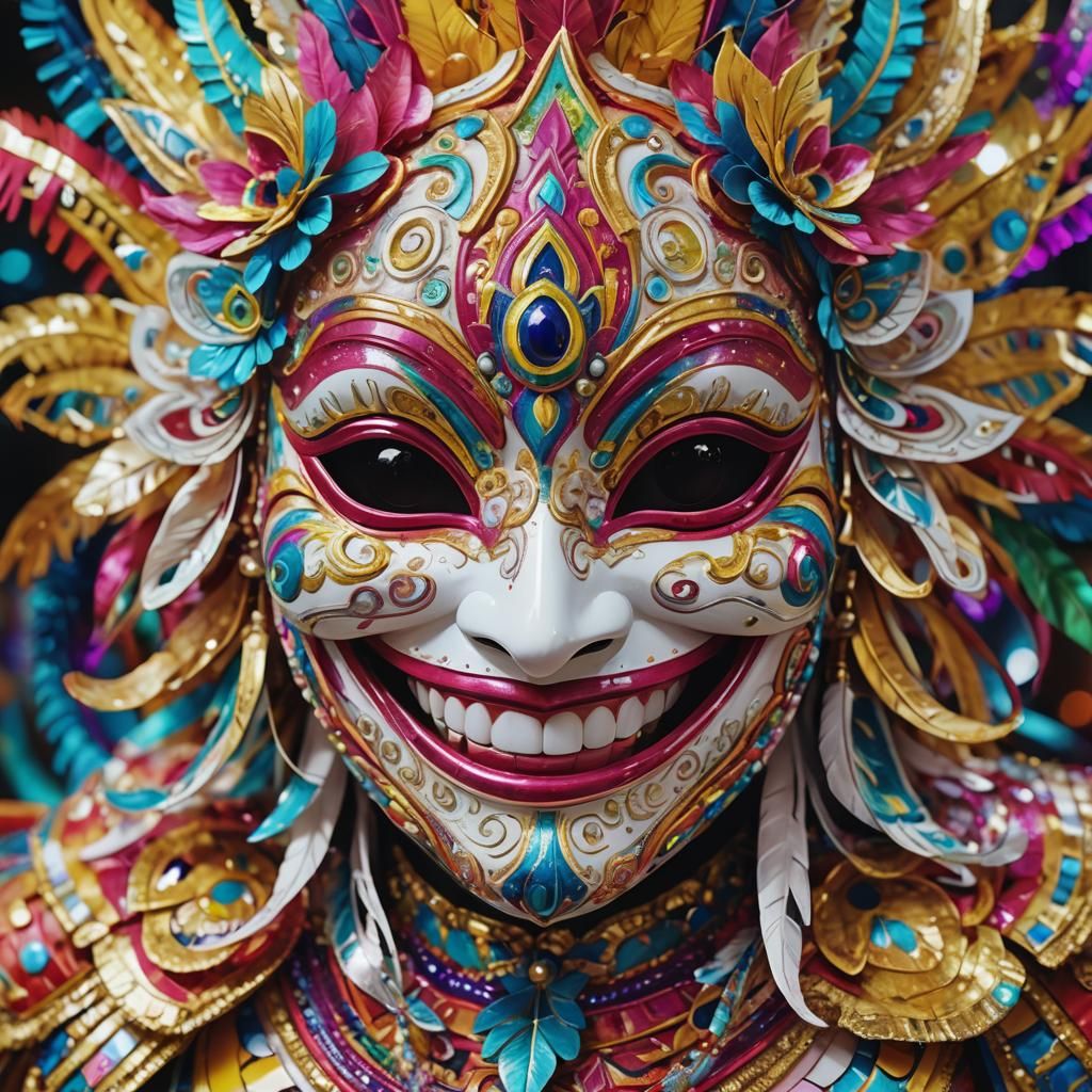 bacolod masskara mask intricate winking eyes; blue green gol...