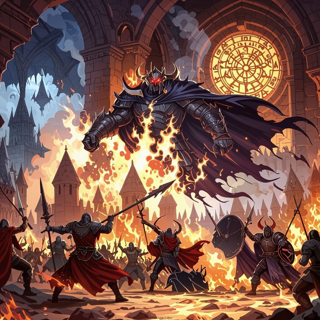 Demon King on Battlefield in Dark Fantasy Style