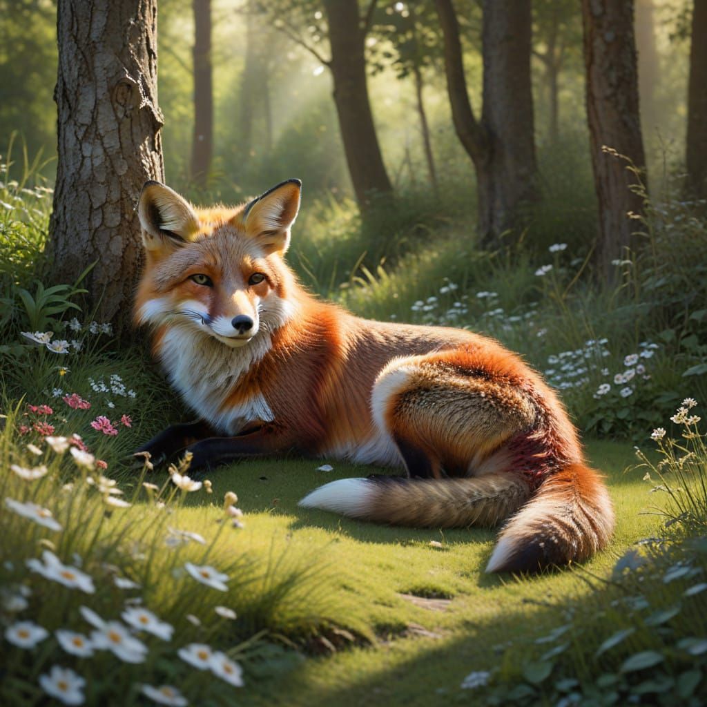 Peaceful Fox in Tranquil Woodland Scene