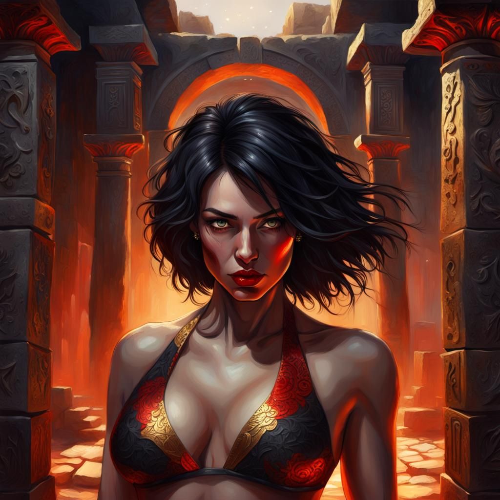 Mysterious Woman in Ancient Setting, Digital Painting