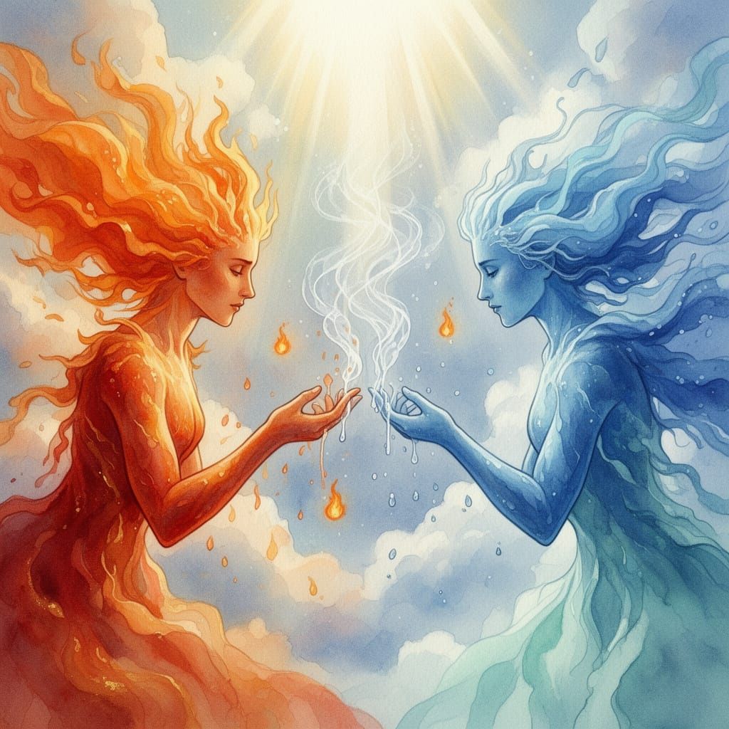 Fire and Air Elementals Reach Across Shimmering Barrier