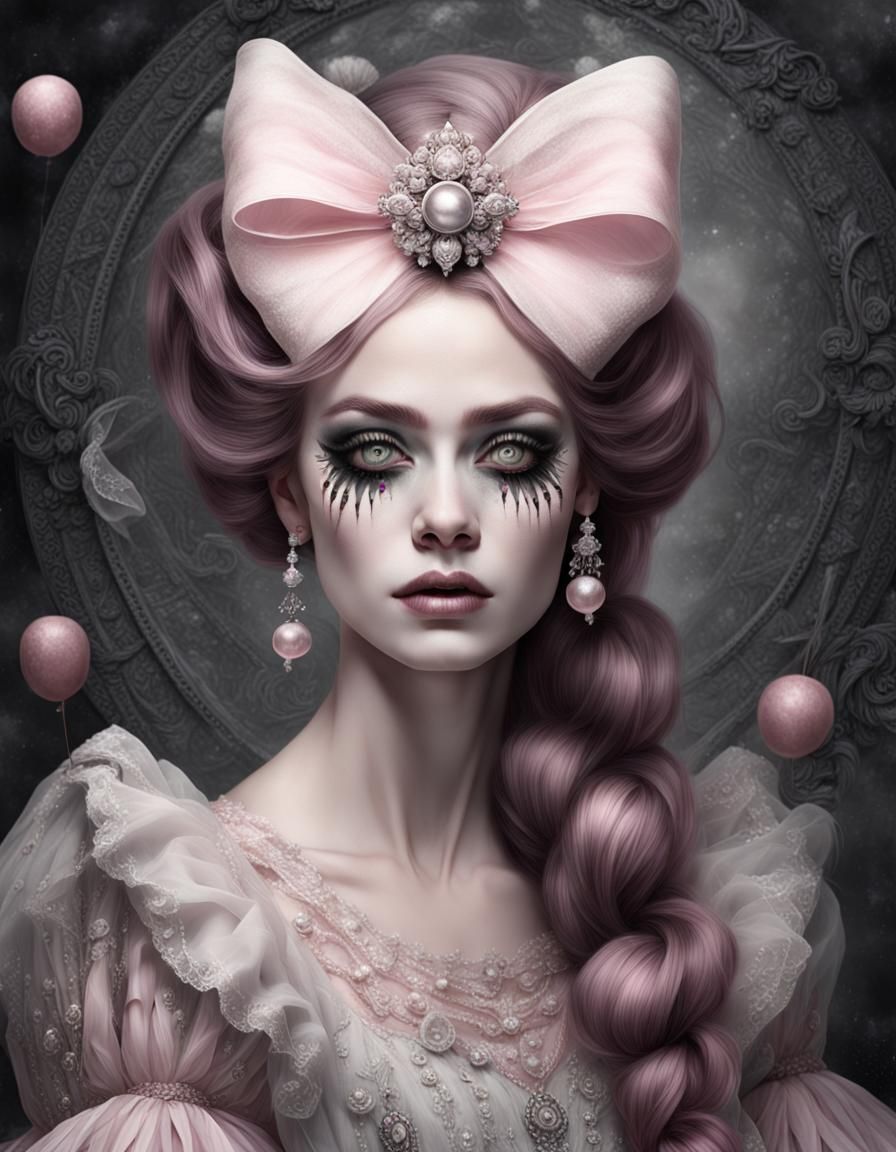 Ethereal Sorceress with Victorian Flair in Black and White