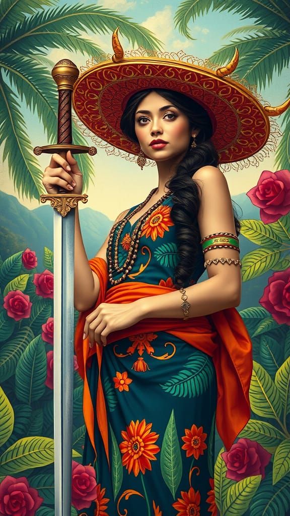 Vibrant Brazilian Warrior in Tropical Dreamscape