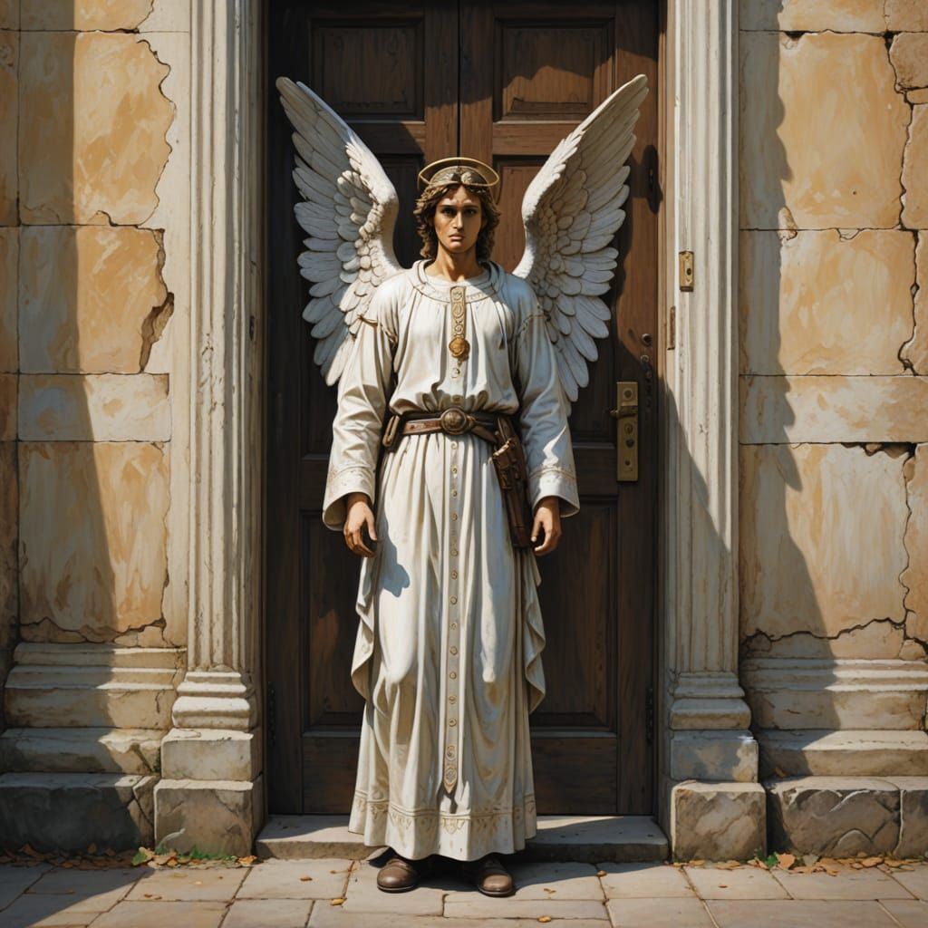 Stoic Angel Guards the Threshold to Eternity