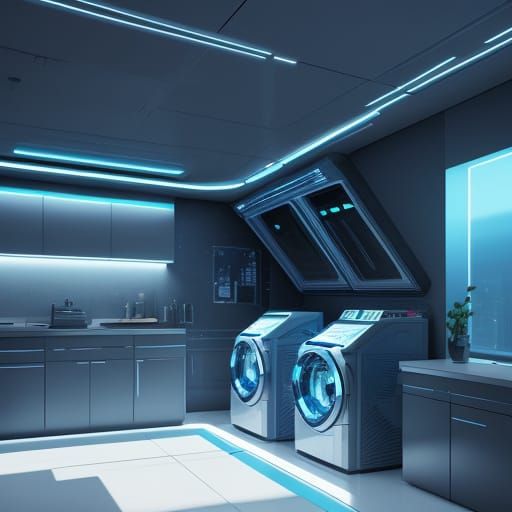 Futuristic Robot Folds Laundry in Modern Home