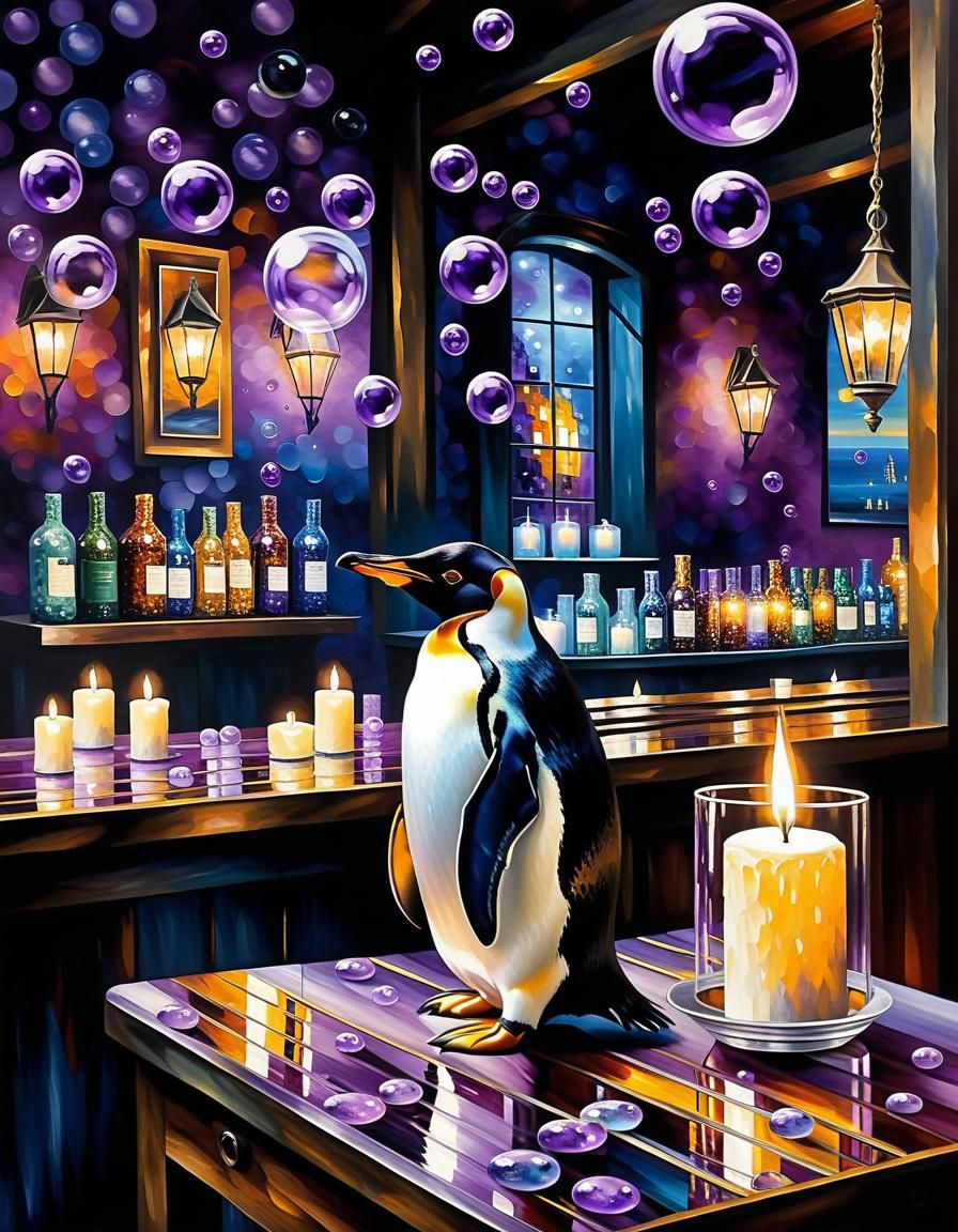 Digital, Afremovesque, Nightcafe, amethyst, metallic bubbles, CANDLES, LAVENDER, Herbalist, penguin, Acrylics, Hilla Bec...