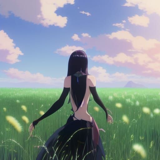 Woman in Lycoris Field: Ethereal Fantasy Art