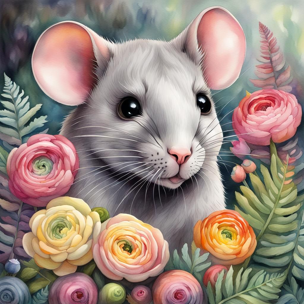 Pastel Siamese Mouse in Watercolor Candyland