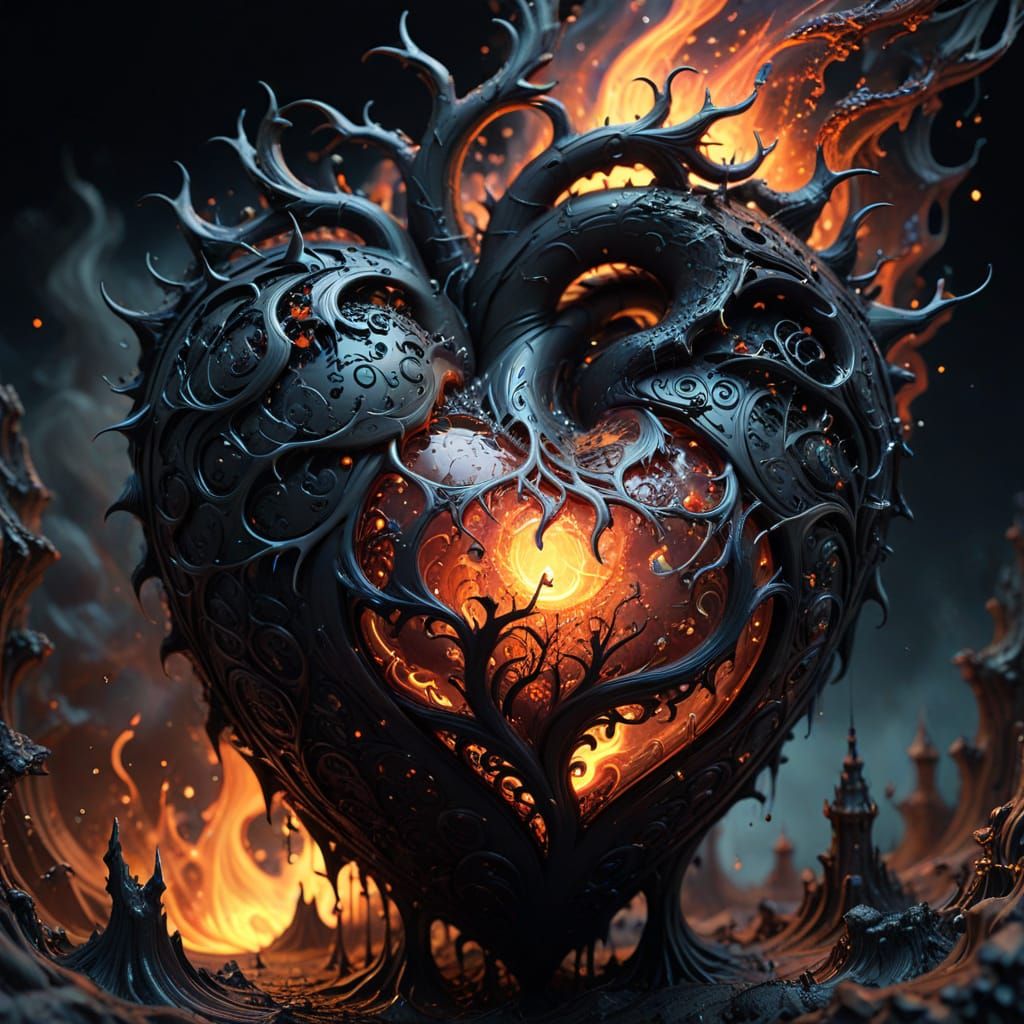 Surreal Heart Drips Ink in Hieronymus Bosch Style