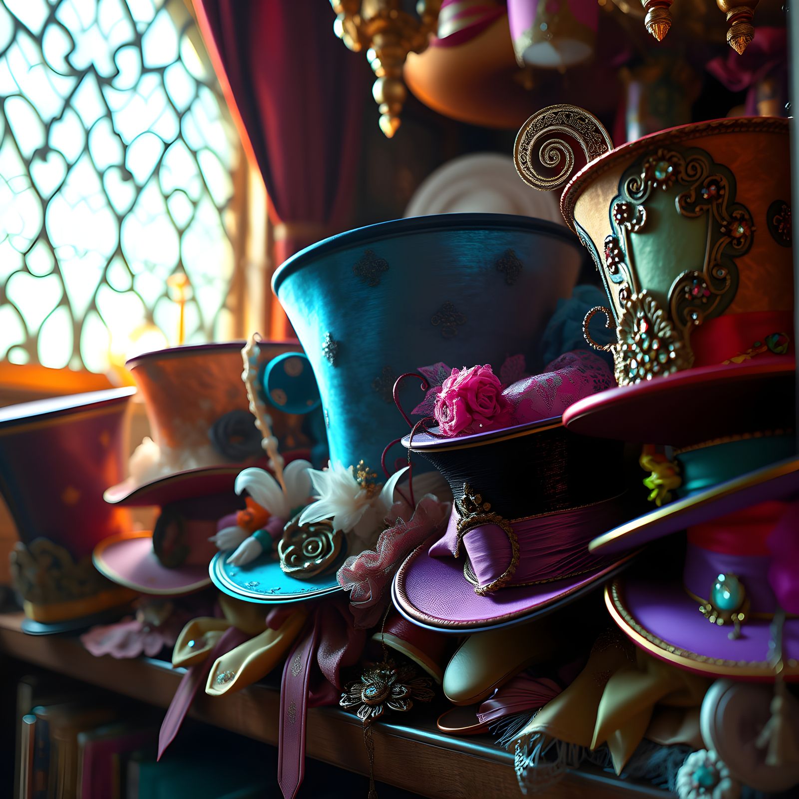 Mad Hatter's Whimsical Hat Collection in Closet