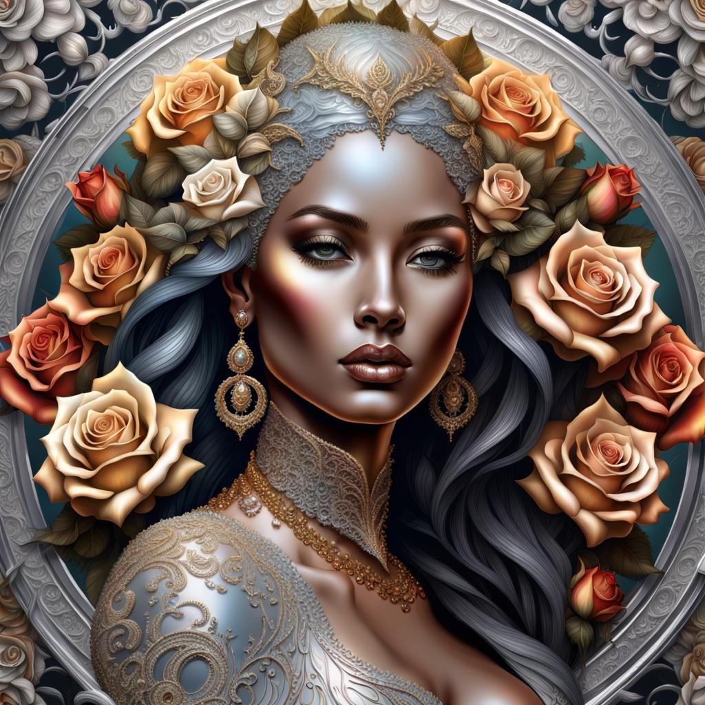 Water Goddess with Roses in Airbrush Art