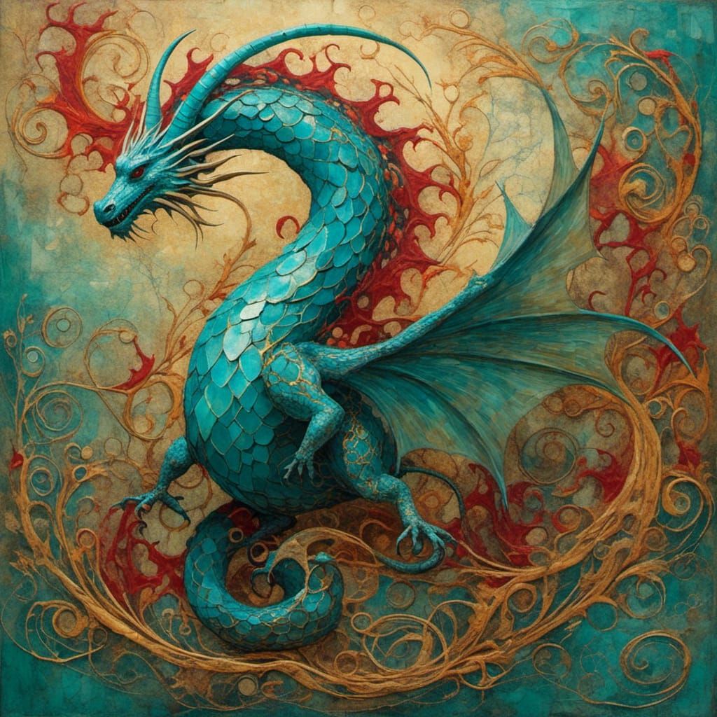 Crayon Dragon with Intricate Wings in Nostalgic Style