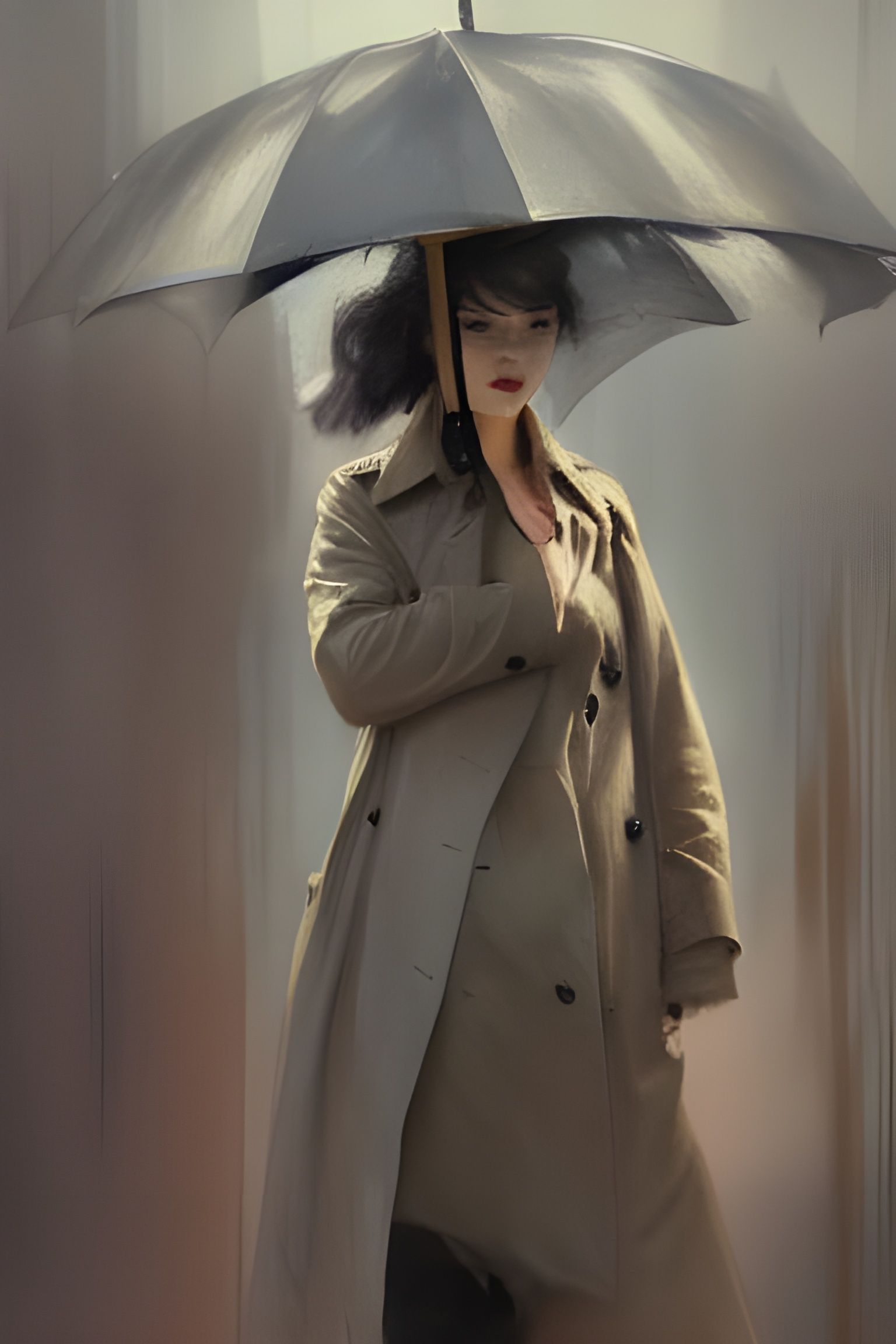 Film Noir Trench Coat in Gouache and Watercolor