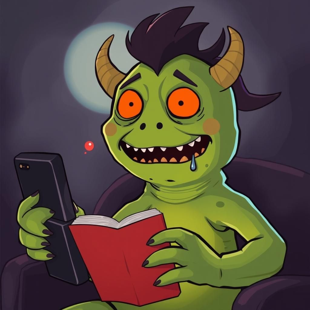 Crying Monster Watches Horror Movie