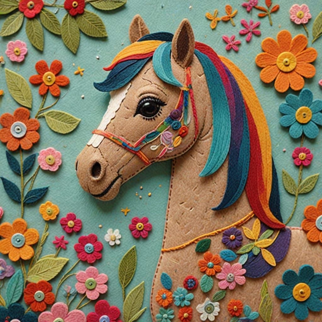 Felt Pony in Naive Folk Art Style