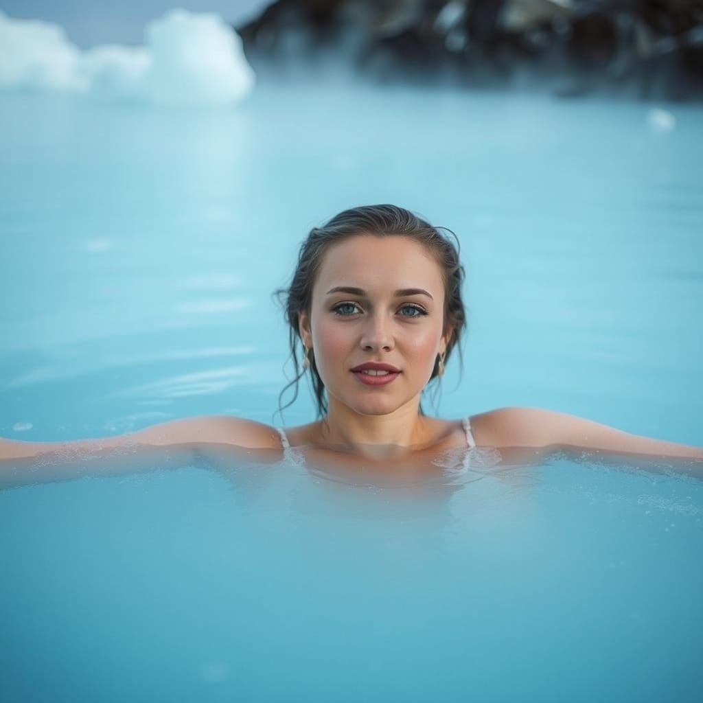 Woman Swimming in Iceland's Blue Lagoon