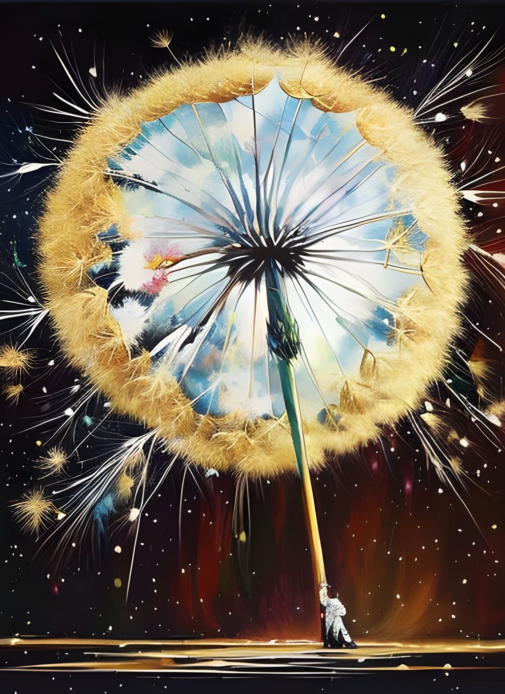 Dandelion Explosion in Colorful Impasto Style