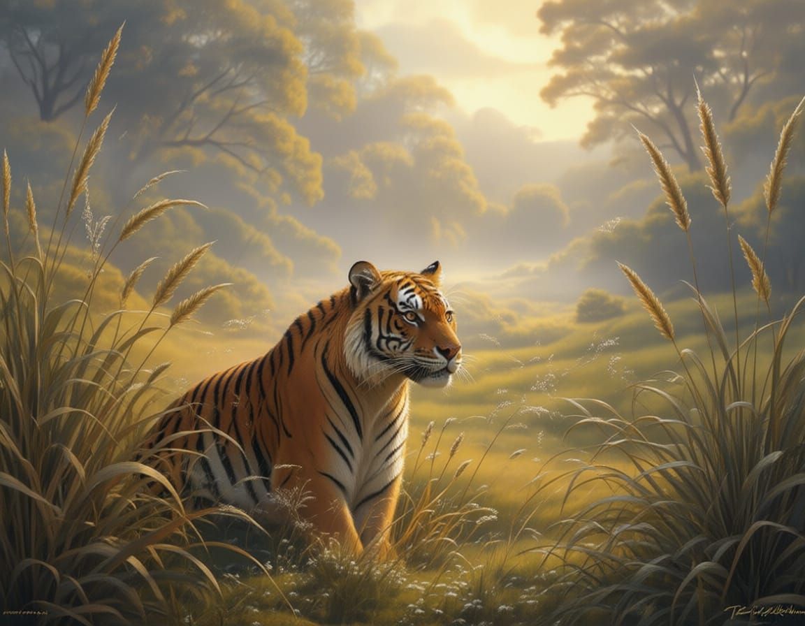 Ethereal Tiger Hiding in Misty Grass