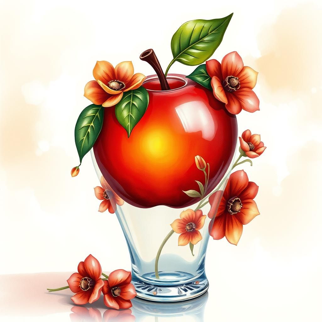 Elegant Glass Vase with Apple in Art Nouveau Style