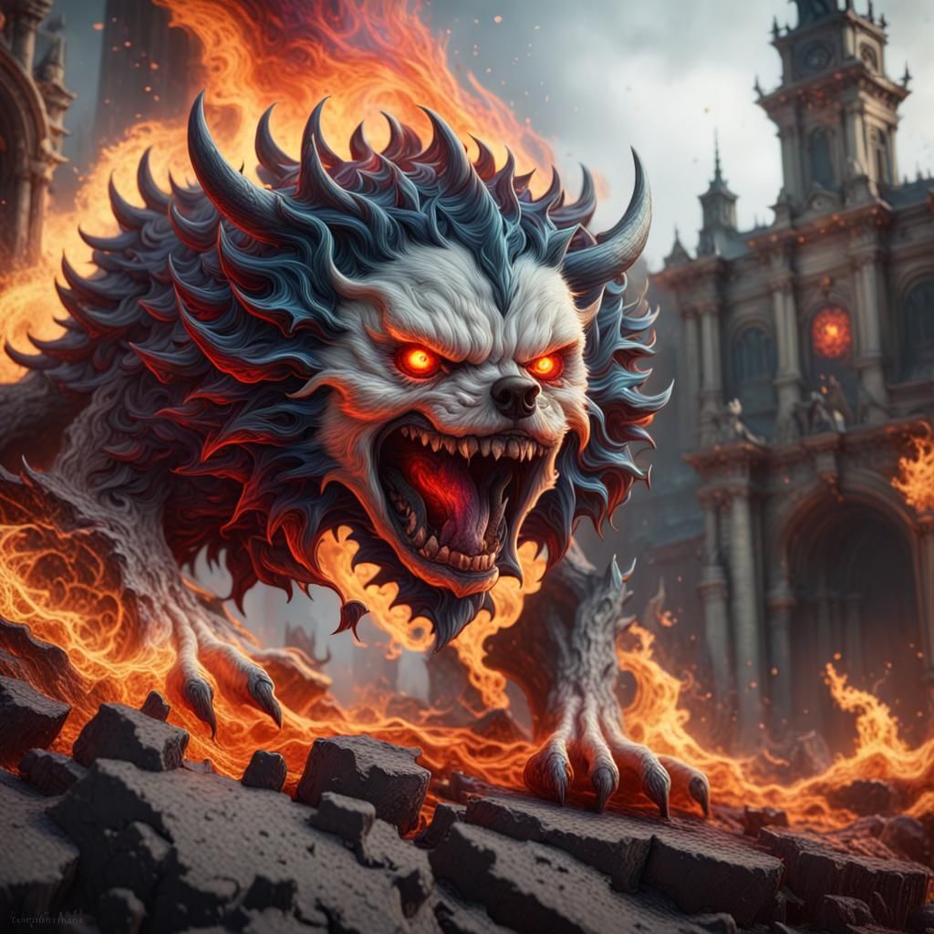 Demonic Hellfire Maltese: Detailed Fantasy Art