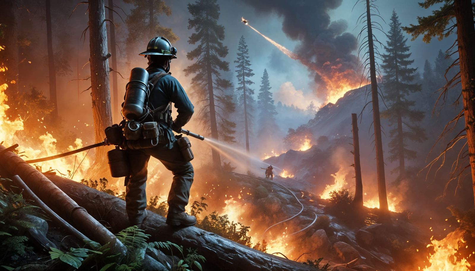 Brave Firefighters Battle Inferno in Sunset Glow