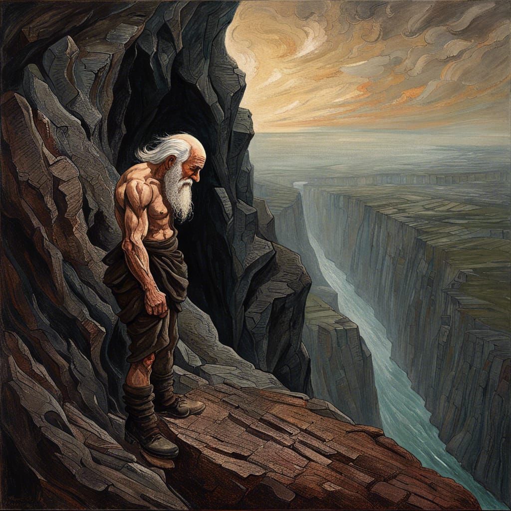 Old Man Contemplates Primordial Void: Post-Impressionistic S...