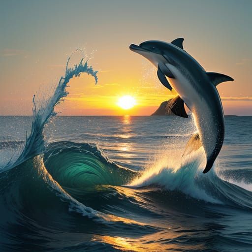 Dolphins Leap from Ocean at Sunrise in Cinematic Style