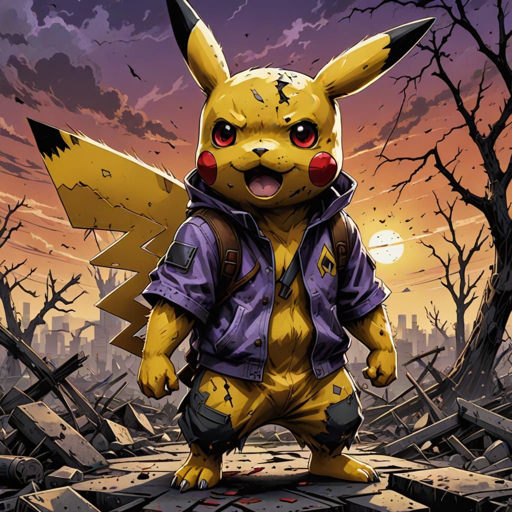 Hyper-Realistic Pikachu Zombie in Post-Apocalyptic Comic Art