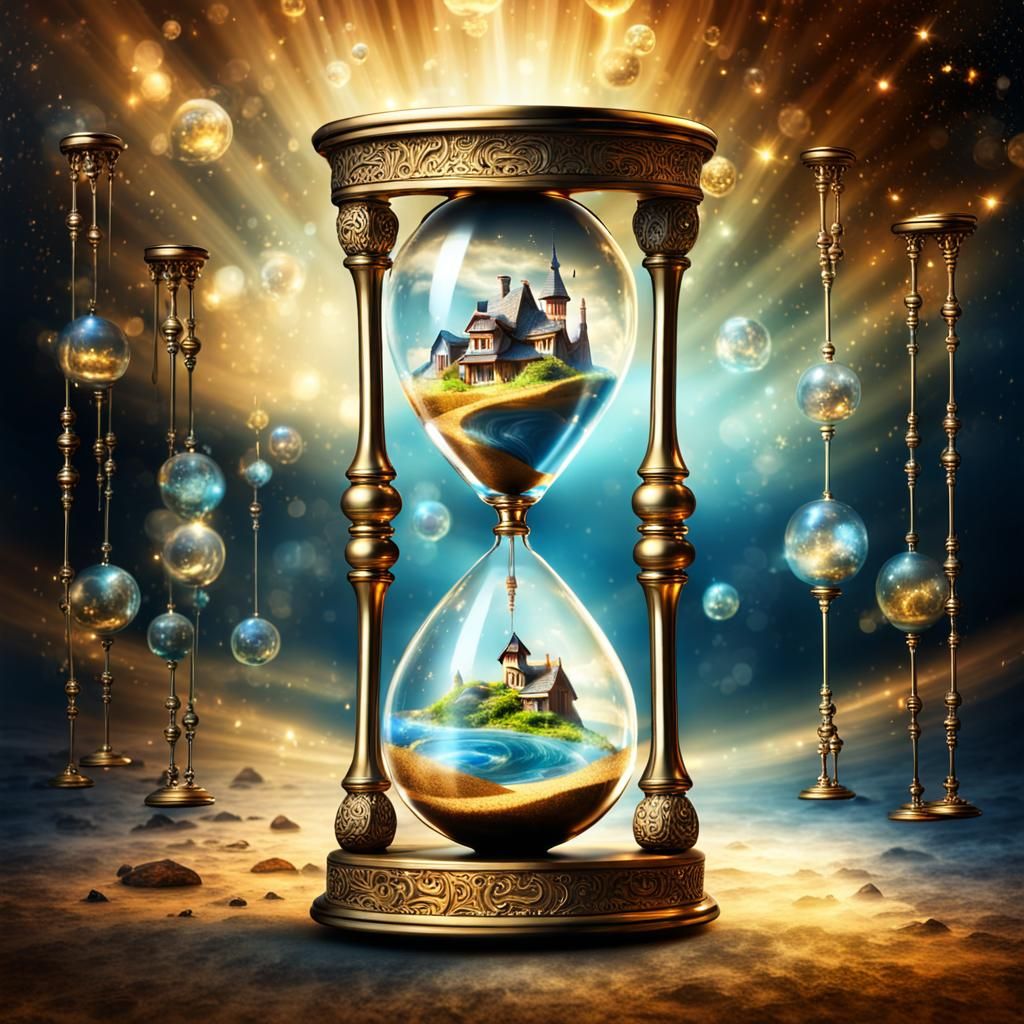Ornate Hourglass Displaying Past, Present, and Future