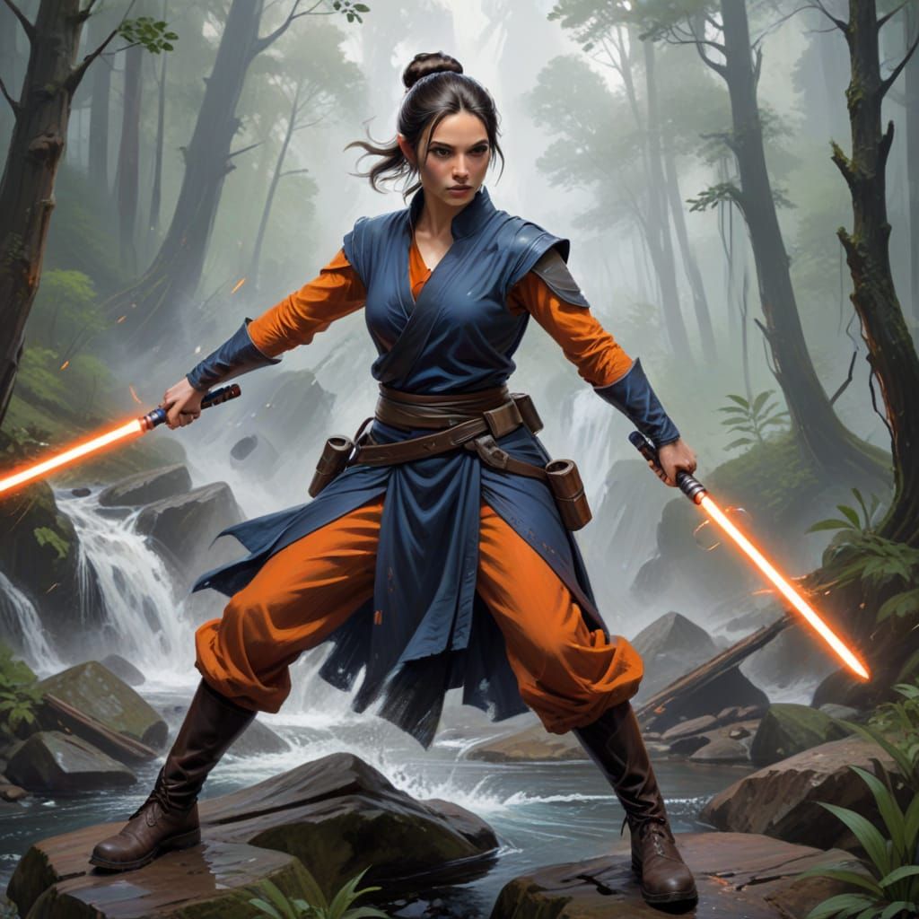 Mature Female Jedi Warrior in a Dynamic Pose