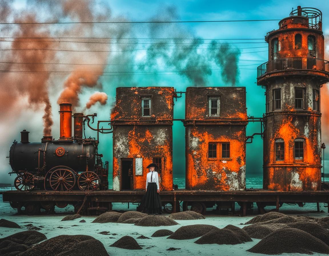 Surreal Goth Beach Scene in Black and White