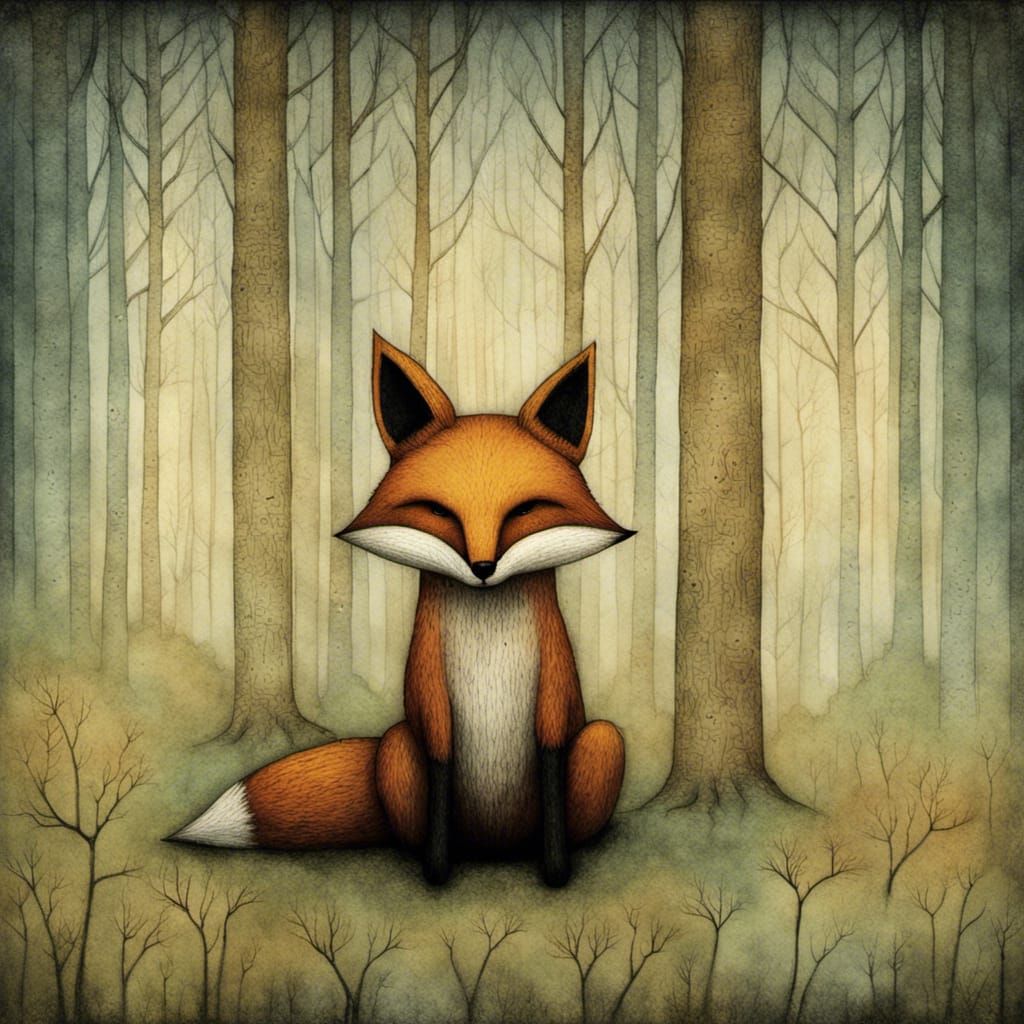 Fox in Forest, Detailed Children's Illustration