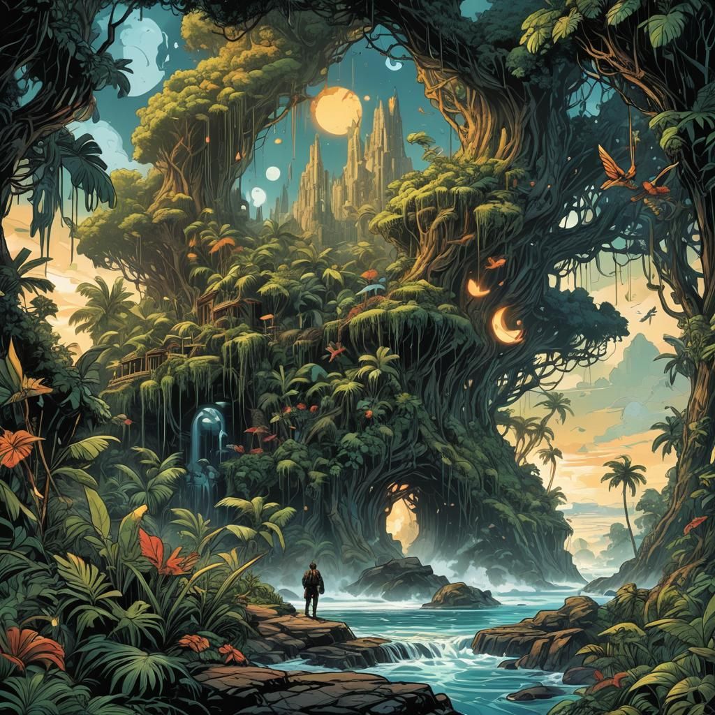 Paradise Scene in Comic Book Art Style