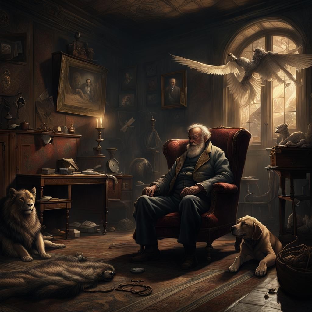 Gloomy Room: Old Man and Mythical Dog