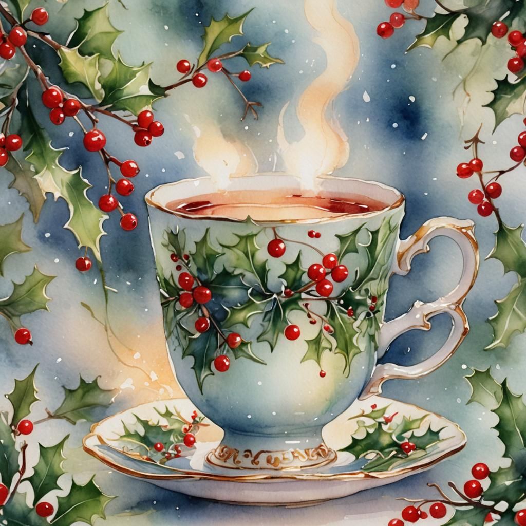 Magical Tea Cup in Watercolor Style