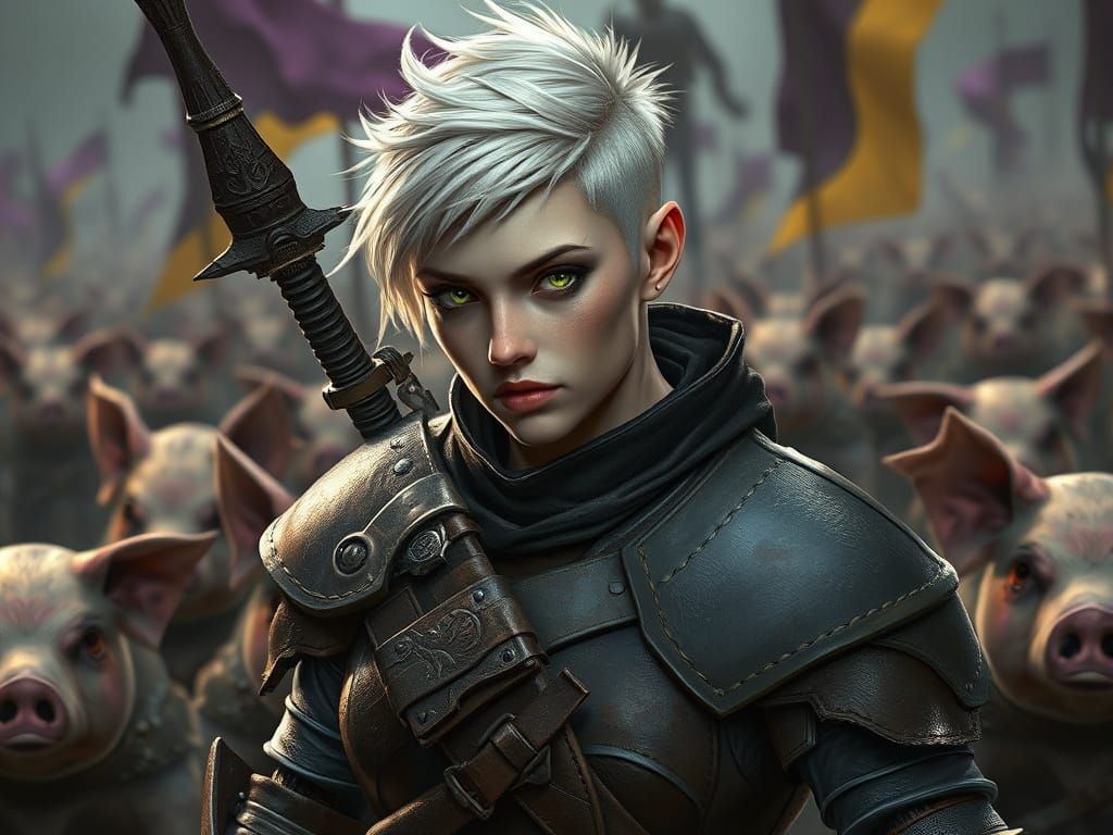 Warrior Leads Piglin Army in Dark Fantasy Style