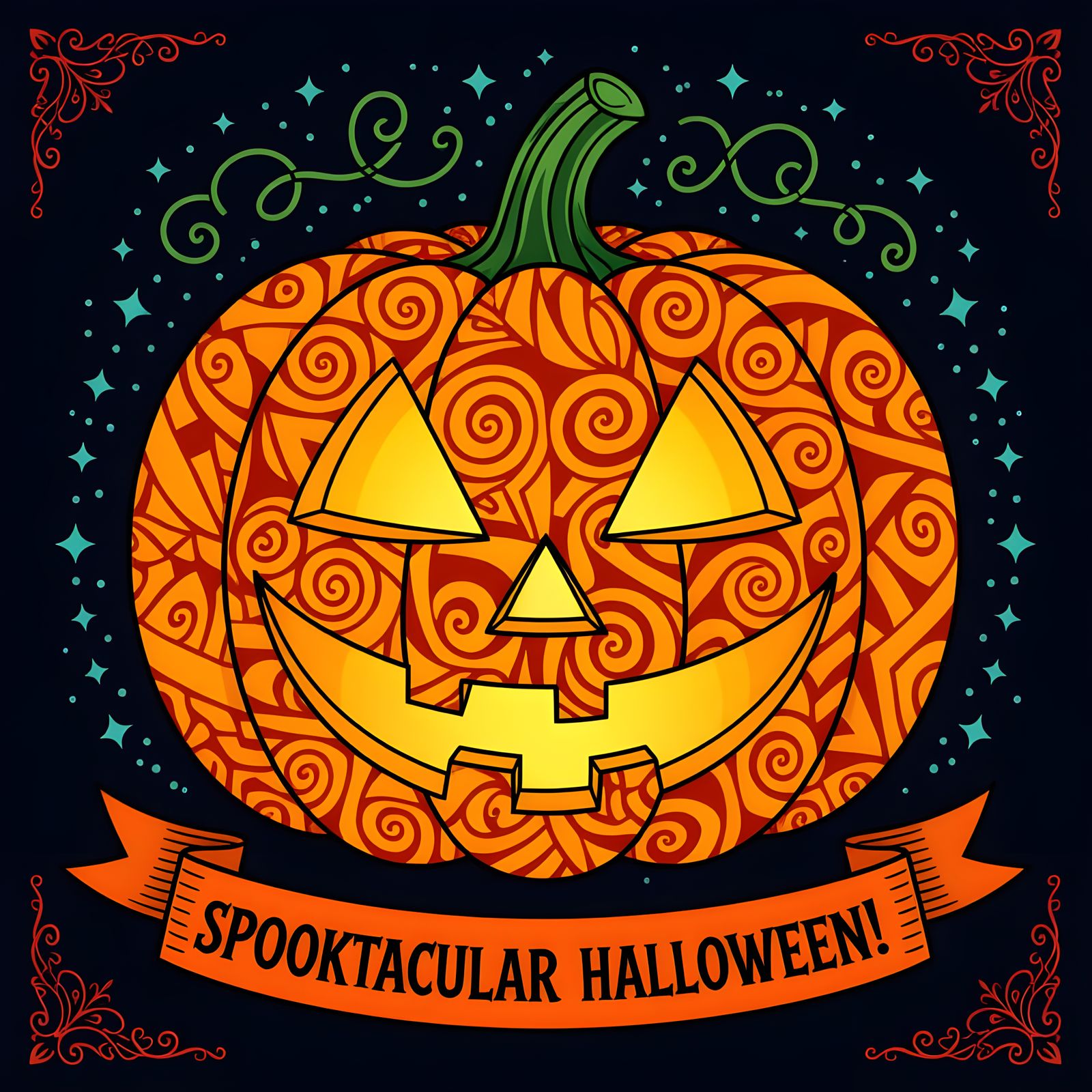 Zentangle Jack-o-Lantern Illustration with Intricate Pattern...