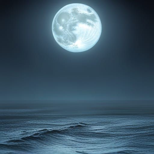 Ghostly Faces Emerge on Misty Moonlit Ocean