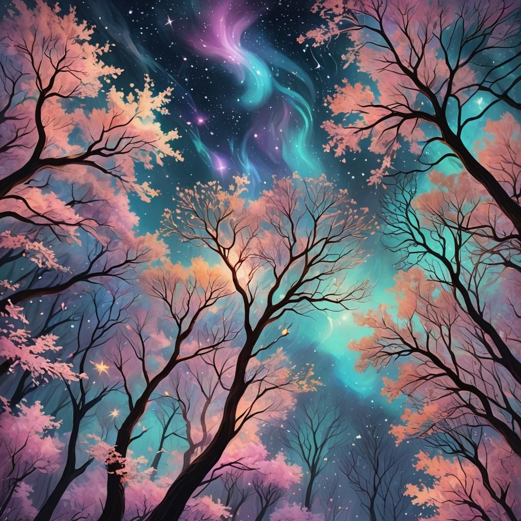 Celestial Dreams: Glowing Trees in Mystical Forest