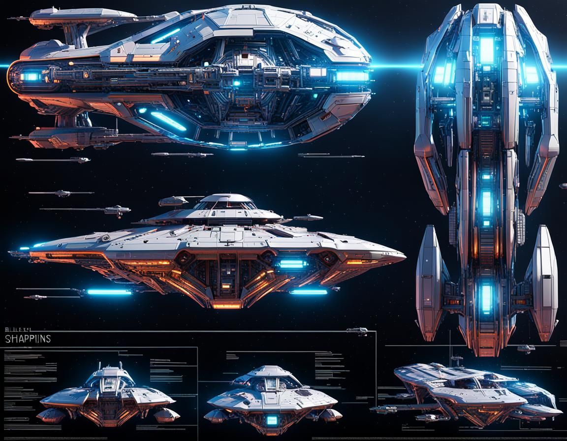 Blueprints schematics futuristic starship img2img