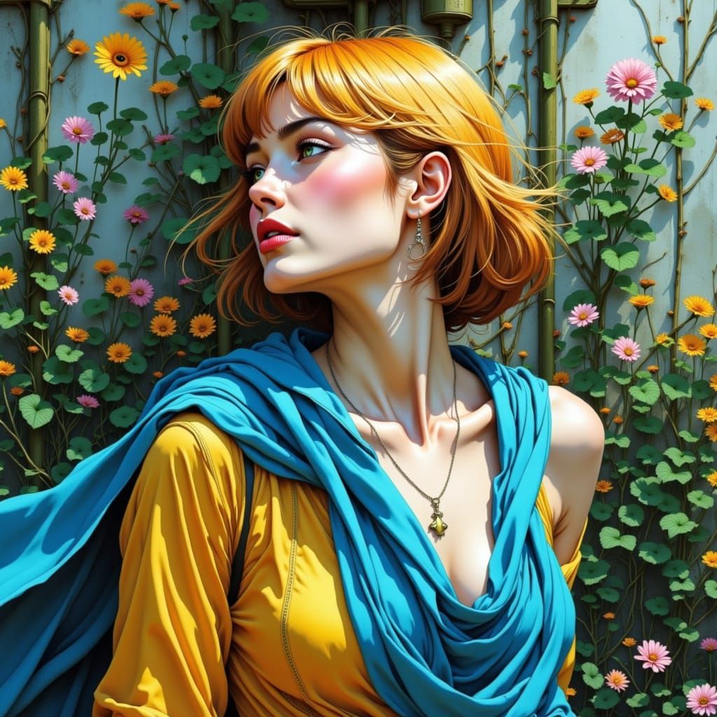 Saints Enjoying a Garden in Vivid Colors