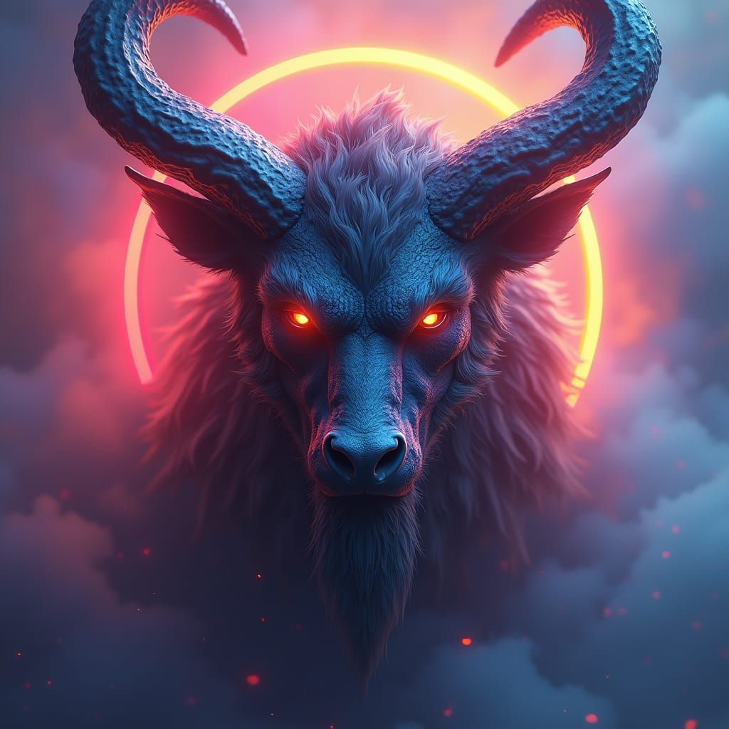 Majestic Devil with Rainbow Aura in Hyperrealistic Style