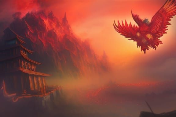 Anime-Style Dark Chicken Guarding Temple