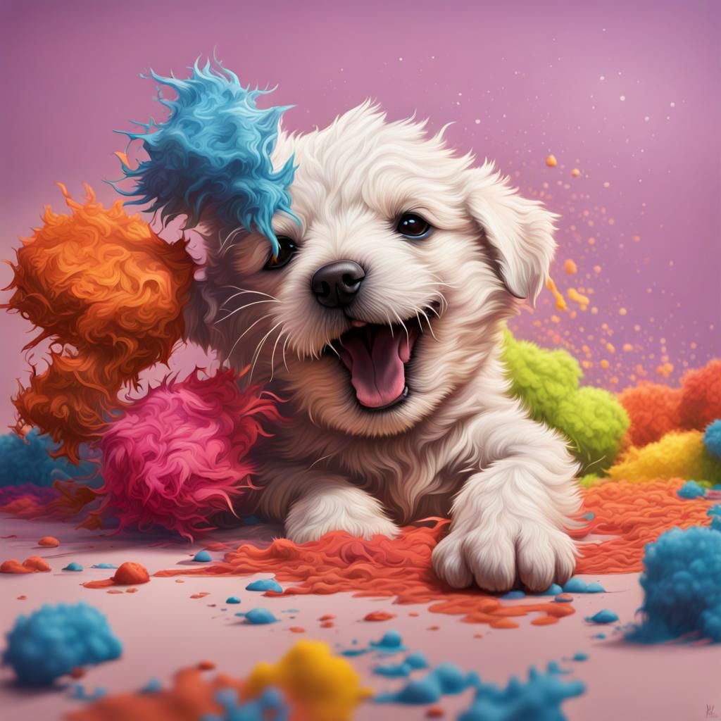 Hyperrealistic Puppy with Ripped Toy
