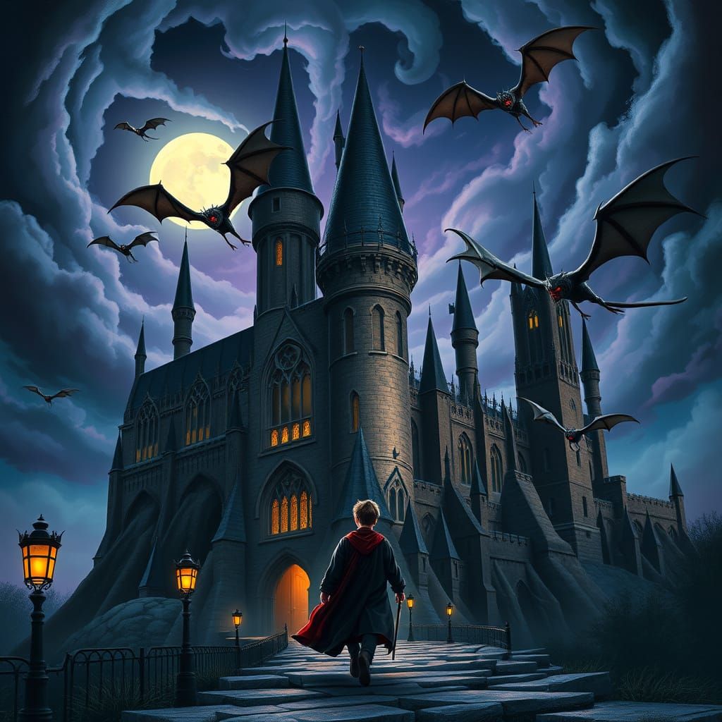 Young Wizard Approaches Hogwarts Castle Under Dark, Ominous ...